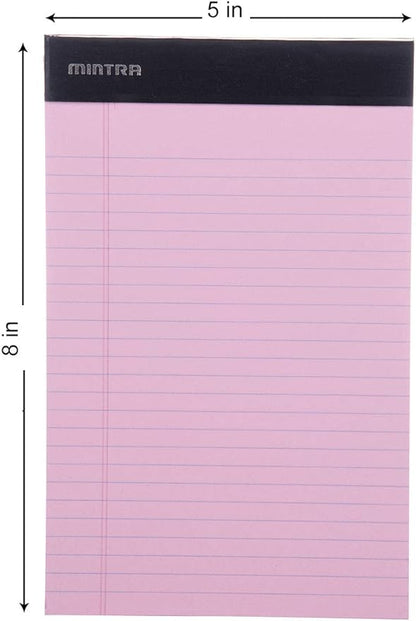 Mintra Office Legal Pads, ((xBasic, 5in x 8in, (Pastel), 36pk (6-6pks)), Narrow Ruled, 50 Sheets per Notepad, Micro perforated Writing Pad, Notebook Paper for School, College, Office, Work