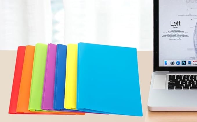 Folders with Pockets and Prongs, 3 Prong Folders with Pockets, 2 Pocket Folders with Prongs for School Office Documents, Colorful Plastic Folders with 2 Pockets for Letter Size Paper/7 Pack