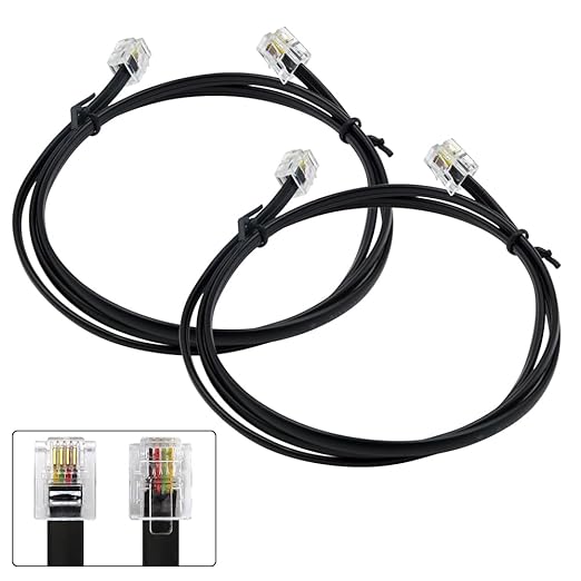 Phone Cable 3 Feet Short Telephone Line Cord with RJ11 6P4C Connectors for Landline Phone, Fax Machine and Modem, for Both in-Wall and Out-Wall Using, Black, 2 Pack, AV04602