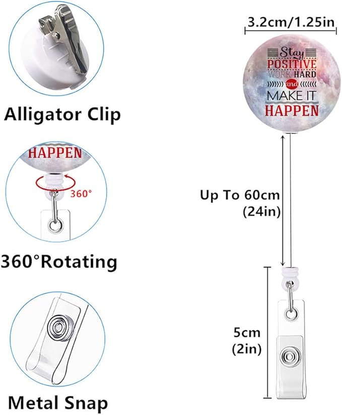 Badge Reels,Nurse Badge Holder,Retractable Badge Reel with Clip ID Card Holders for Office Worker Doctor Nurse(3 Pack Inspirational Quotes A)