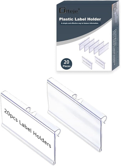 Diteje 20 Pack Plastic Wire Shelf Label Holder,Shelving Rack Retail Sign Hook Labels Clip On with Paper Inserts, 3.94x1.50inch