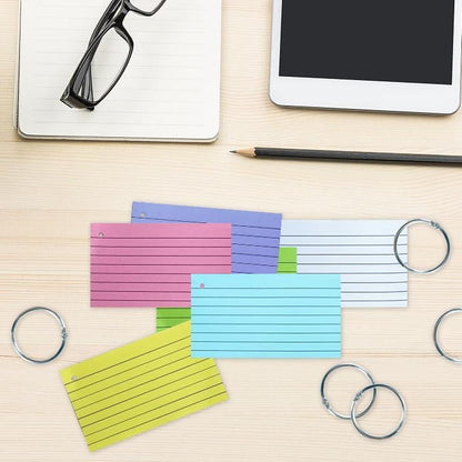 TFLFL Index Cards 3x5 Inch, 600PCS Flash Cards with Rings 8 Colors Ruled Index Cards, Assorted Lined Colored Flashcards, Thin Note Cards Paper, Study Card Memo Scratch Pad for Home Office School