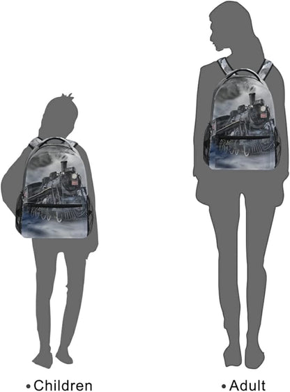 AUUXVA Vintage Locomotive Train School Backpack for Girls Boys Kids Laptop Backpack Travel Camping Daypack