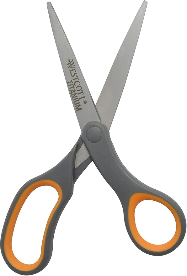 Westcott Titanium Bonded Scissors, Soft Handle, 8", Straight, Gray/Yellow, 6-Pack
