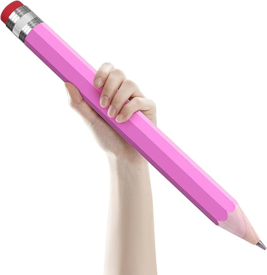 Wooden Jumbo Pencil for Prop Gifts Decor 14 Inch Funny Big Novelty Pencil with Cap Pink