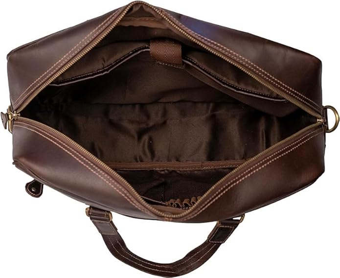Brown Leather Laptop Bag - Stylish 16 Inch Computer Case for Men and Women - Genuine Leather Briefcase with Multiple Pockets and Shoulder Strap