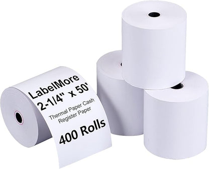 LabelMore 2 1/4" X 50' Thermal Receipt Paper, Credit Card Paper Rolls Thermal, Cash Register Roll, Premium Pos Thermal Printer Paper (400 Rolls)
