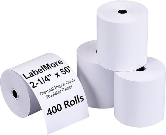 LabelMore 2 1/4" X 50' Thermal Receipt Paper, Credit Card Paper Rolls Thermal, Cash Register Roll, Premium Pos Thermal Printer Paper (400 Rolls)