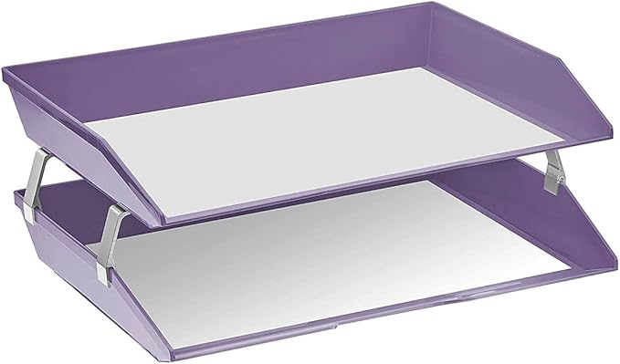 Acrimet 2 Tier Side Load Letter Tray Facility, Desktop File Organizer, A4 Letter Size Paper Organizer, Minimalist Storage Solution Paper Tray for Office, Home, Classroom (Plastic, Solid Purple Color)