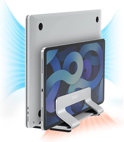 Aluminum Dual Vertical Laptop Stand Dock Holder, Supports 2 Devices, Adjustable Slot Width 15-36mm, Space-Saving Upright Storage for MacBook and Laptops