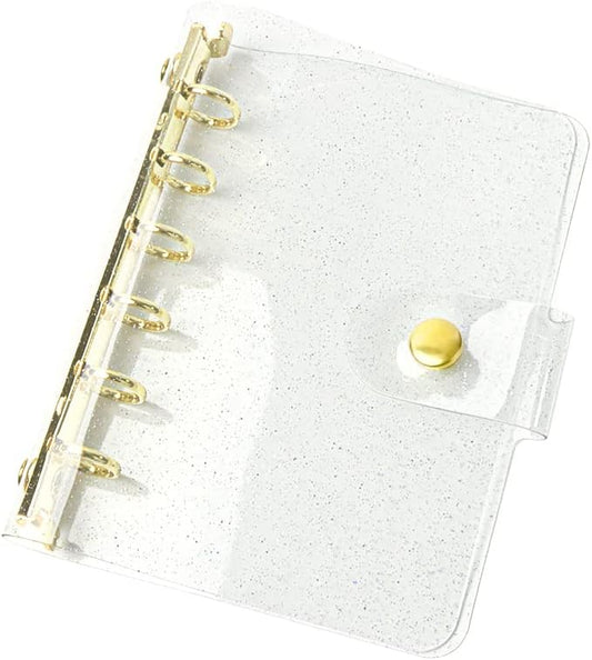Glitter Powder PVC Binder Cover 6 Round Ring Binders Snap Button Closure Loose Leaf Folders Refillable Soft PVC Notebook Shell Protector (Gold 6 Rings, A7 Binder)