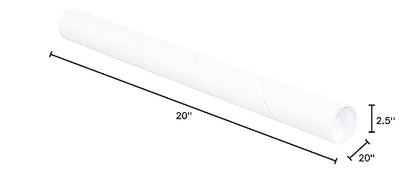 BOX USA BP2520W Mailing Tubes with Caps, 2-1/2" x 20", White (Pack of 34)