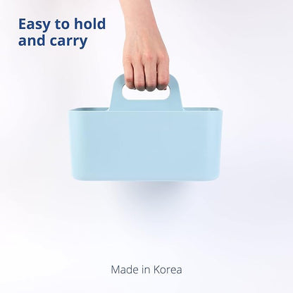BLUE GINKGO Stackable Organizer Caddy – Korean-Made Portable Tote for Bathroom, Office, Crafts, or School Supplies (Rectangle, Blue)