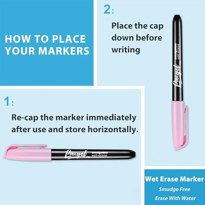 Wet Erase Markers, Bulk Pack of 16 (12 Colors) Fine Tip Overhead Transparency Smudge Free Markers for Dry Erase Whiteboard, Refrigerator Calendars, Glass and Films, Erase with Water