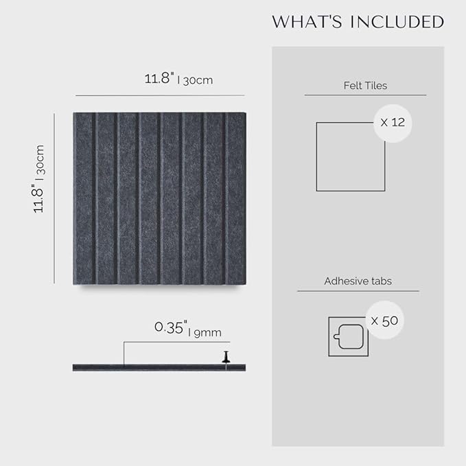 Large Cork Board for Office Black Felt Board Alternative - Slat Wall Paneling, Felt bulletin board tiles for office wall decor, Push pin board Wall organizer for office-12-Pack (Charcoal Gray)