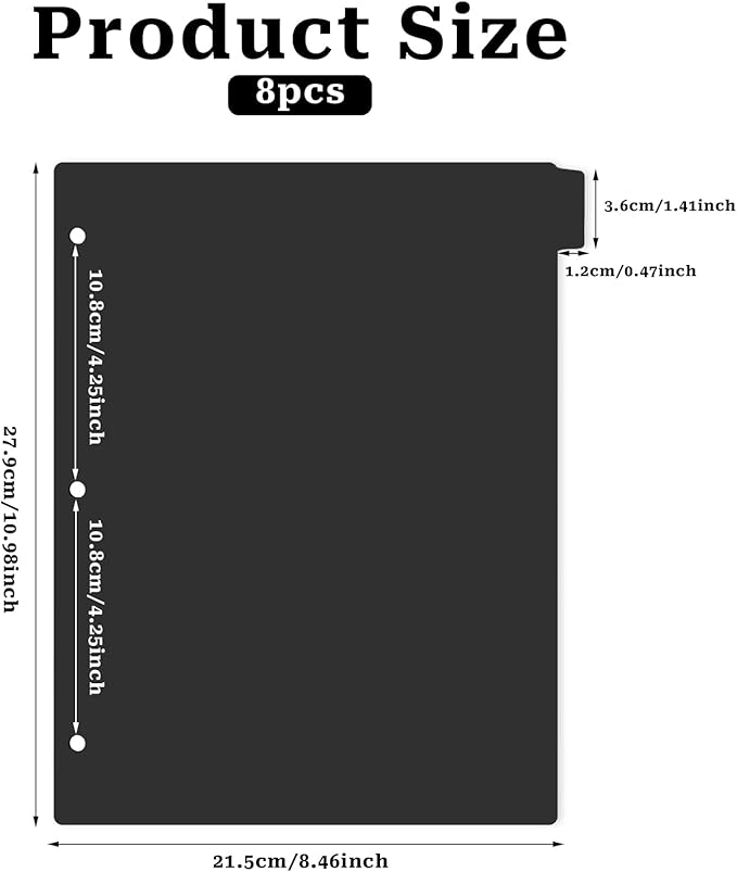 Black Binder Dividers, 8-Tab Sturdy Plastic Dividers, Binder Dividers with Tabs, Black 3-Ring Binder Plastic Divider Set, Aesthetic Dividers for Binder, Suitable for Notebooks and Binders(Black)