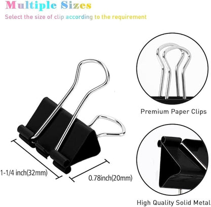 Medium Binder Clips, 144 Pack, 1-1/4 Inch, Standard 32mm, Black, Capacity 0.6 Inch, 1.25 Inch Medium Clips, Fold Clamp, Medium Size, Office Supplies