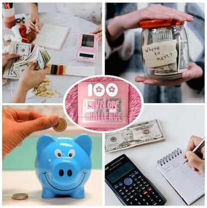 HIPPITO 7.9''x7.9'' Mini 100 Envelopes Money Saving Binder, Storage Saving Budget Book for 100 Envelopes Money Saving Challenge Kit, Gift as a Challenge Book for Lovers to Save $5,050