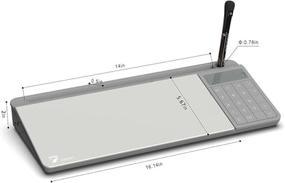 TOWON Desktop Glass Whiteboard with Basic Calculator, 12 Digit LCD Display, Desk Organizers with Accessories for Office, Home, School Supplies, Storage with Dry Erase Board Surface, Gray, 18'' x 6''