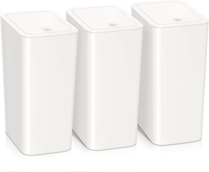 SHPMXUPW 3 Pack Bathroom Small Trash Can with Lid,10L / 2.6 Gallon Slim Garbage Bin Wastebasket with Pop-Up Lid for Bedroom, Office, Kitchen, Craft Room, Fits Under Desk/Cabinet/Sink