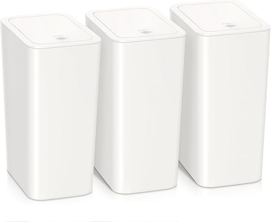 SHPMXUPW 3 Pack Bathroom Small Trash Can with Lid,10L / 2.6 Gallon Slim Garbage Bin Wastebasket with Pop-Up Lid for Bedroom, Office, Kitchen, Craft Room, Fits Under Desk/Cabinet/Sink