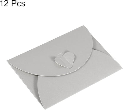 PATIKIL Gift Card Envelopes, 12 Pack Heart Shaped Clasp Small Gift Cards Holder Mini Envelope for Birthdays Weddings, Silver