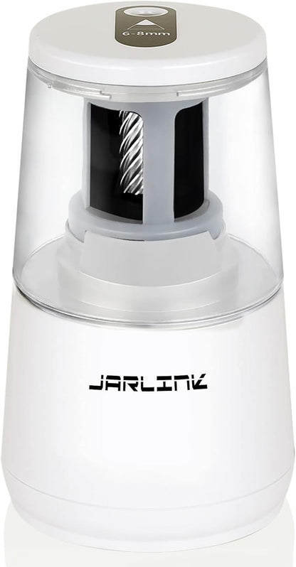JARLINK Electric Pencil Sharpener, Heavy-Duty Helical Blade to Fast Sharpen, Auto Stop for No.2/Colored Pencils(6-8mm), USB/Battery Operated in School Classroom/Office/Home (White)
