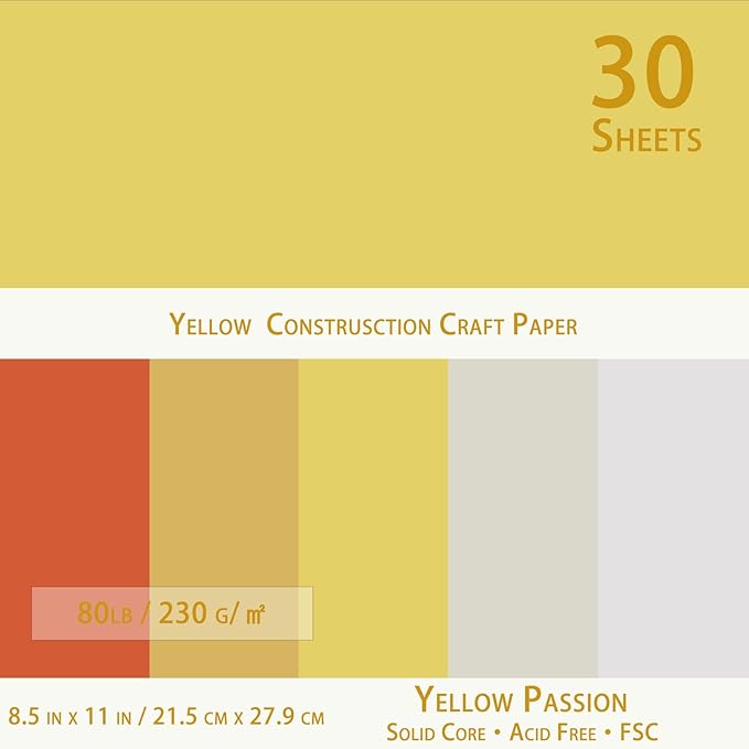 Yellow Cardstock 8.5 x 11 Craft Paper Cover Stock- Construction Art Scrapbook Paper 80lb for Crafts, Embossing, Quilling, Cardmaking-30 Sheets