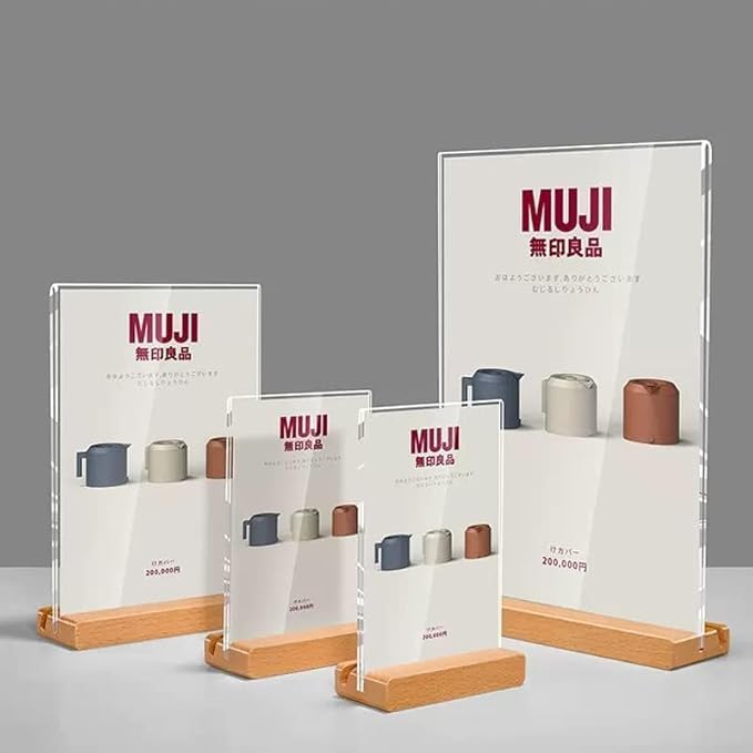 Acrylic Sign Holder A4/A5/A6 Menu Displays Double Sided, Wood Base Table Top Sign Stand (Horizontal A4 297×210mm/11.69×8.27 inches)