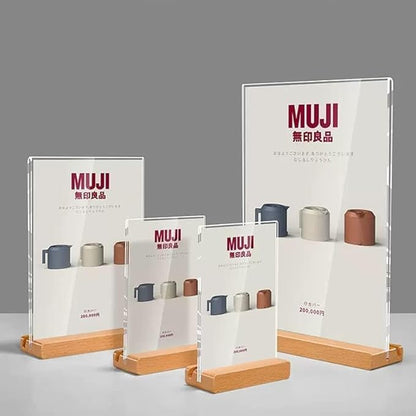 Acrylic Sign Holder A4/A5/A6 Menu Displays Double Sided, Wood Base Table Top Sign Stand (Horizontal A4 297×210mm/11.69×8.27 inches)