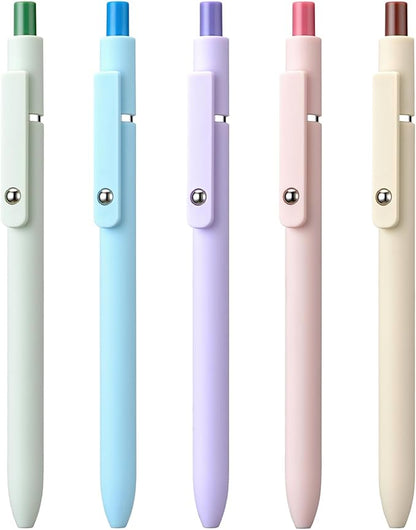 5PCS Retractable Gel Pens Set, Quick Dry Black Ink Fine Point Soft Touch Roller Ball Gel Ink Pen for Smooth Writing (Macaron Color)