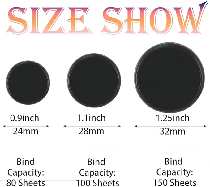 100PCS Discbound Notebook Accessories Expansion Planner Discs Binder Rings Loose-Leaf Plastic Book Binding Disc(Black,1.1"/28 mm)