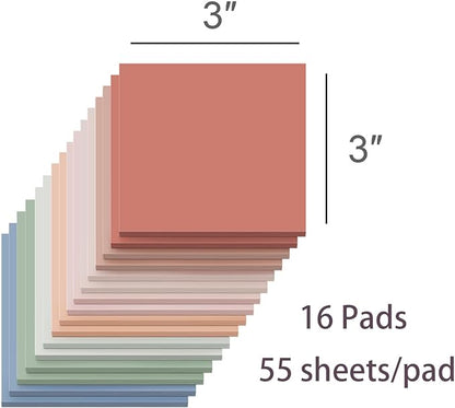 (16 Pack) Sticky Notes 3x3, Vintage Colors, Sticky Pads, Recyclable, Self-Stick Pads, Easy to Post for Home, Office, Notebook