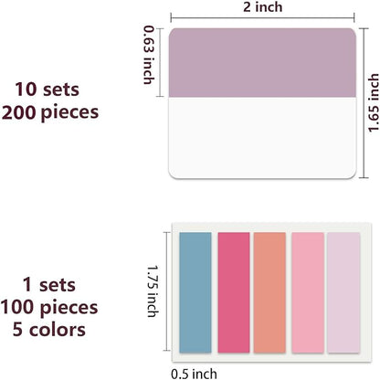 ELII 300 PCS Tabs 2 Inch Sticky Index Tabs,Writable and Repositionable Book Tabs File Tabs Self Adhesive,Page Markers for Pages Notebooks