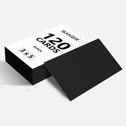 SANZIX 120 Pack Blank Black Cards 3" x 5" - 80 Lbs 220 GSM | Heavyweight Thick Cards | Perfect Blank Index Cards for Notecards, Flashcards, Thankyou Cards, Invitations.