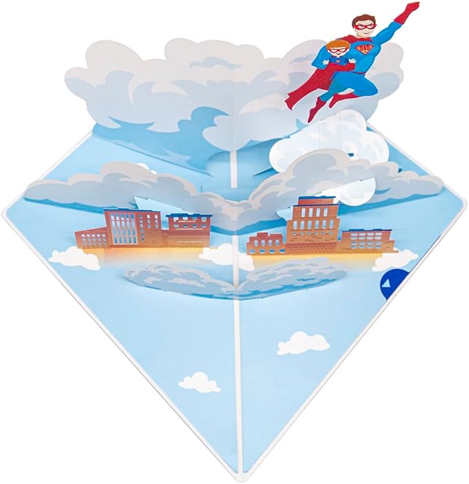 Happy Fathers Day Pop Up Card, Handcrafted 3D Super Dad Greeting Cards from Wife, Daughter, Son, Kids for Father, Husband, Grandfather, All Occasion.