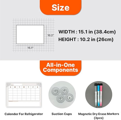 GEEKBEAR Dry Erase Refrigerator Calendar with 3 Markers - Attachable to Any Fridge with Special Suction Cups - Monthly and Weekly Designs, Acrylic - 15.7" x 10.6" (09. Flower, Monthly)