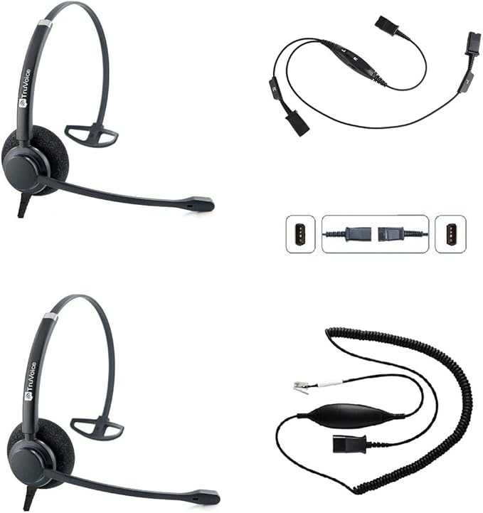 TruVoice Headset Training Solution for Phones (Includes 2 x HD-100 Professional Single Ear Headsets with NC Microphone, Training Cord and Smart Lead - Works with 99% of Phones with Headset Port)
