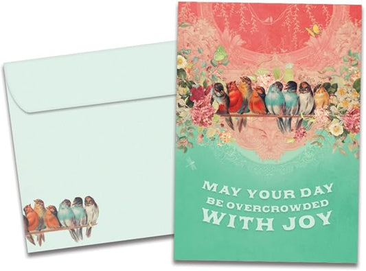 Tree-Free Greetings - Birthday Card - Artful Designs - 1 Card + Matching Envelope - Made in USA - 100% Recycled Paper - 5 x 7 - Overcrowded with Joy (VO69645)