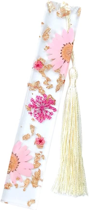 Daisy Epoxy Bookmarks Dried Flower Resin Bookmark Pressed Flower Bookmark Transparent Floral Dried Flower Page Marker acrylic bookmark for Kids Woman Teacher Students light pink daisy