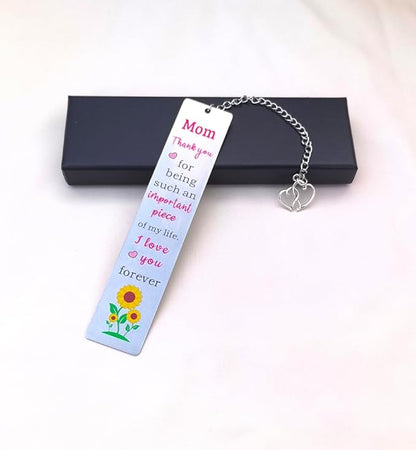 Cute Bookmarks Mother’s Day Gift for Mom Form Daughter Son, Funny Stainless Steel Engraved Bookmark with Love Chain for Women Reading Gifts