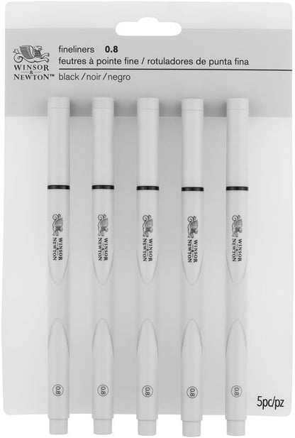 Winsor & Newton Fineliner Fine Point Pen Set, 0.8 mm Tip, Set of 5, Black
