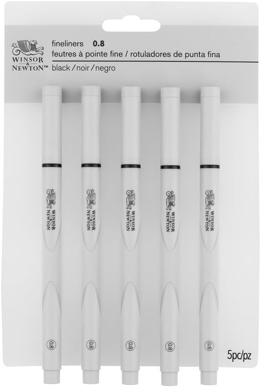 Winsor & Newton Fineliner Fine Point Pen Set, 0.8 mm Tip, Set of 5, Black