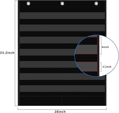 7+2 Pockets Standard Pocket Chart, Clear 7 Pockets Words Chart with 2 Extra Storage Pocket for Classroom Home Office Use,Large Size:33.2”x 28” Letter Cards, Word Wall and Sentence Strips.