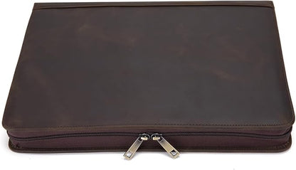 Personalized Genuine Leather Portfolio Binder, Zippered Padfolio for Men Women, Business Folio with 8.5” x 11” Notebook Holder and 13” Laptop Sleeve, Professional Folder, Dark Khaki