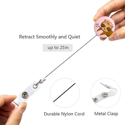 Retractable Badge Reel Clip, Badge Holder with Alligator Clip, Cute Badge Clip on ID Name Card Holders for Nurse Doctor and Office (3Pack Pretty Sloth)