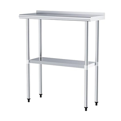 Stainless Steel Table 14 x 30 Inches Metal Prep Table with Backsplash & Adjustable Undershelf for Commercial Kitchen, Outdoor, Restaurant, Hotel & Garage