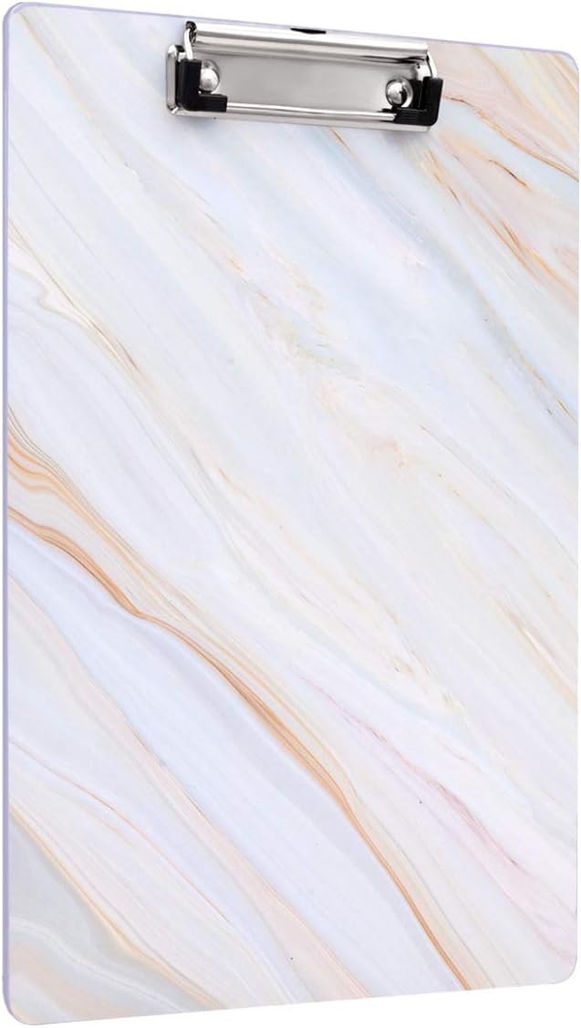 WAVEYU Marble Hardboard Office Clipboard, Decorative Clipboard with Low Profile Clip Chic Designed for Students Classroom School and Office Use, White (12.5"x9")