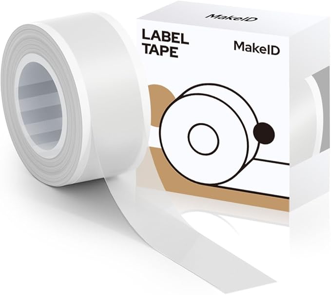MakeID Label Maker Tape - Self-Adhesive Sticker Label Tape Refill Compatible with MakeID L1 Label Machine - Waterproof 6-Layer Laminated Film, Split-Back Design - 0.47"x13' (12mm x 4m)