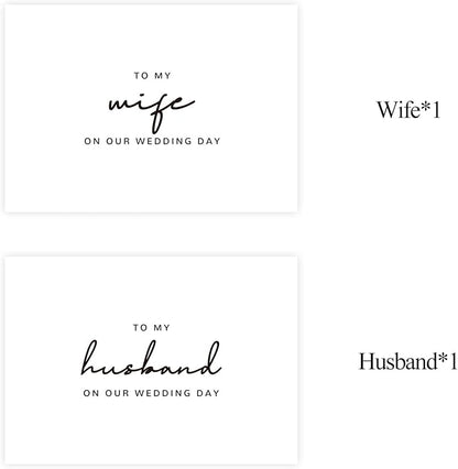Set of 2 Wedding Cards for Husband and Wife with Matching Envelopes, To My Husband on our Wedding Day Card, To My Wife on our Wedding Day Card. （Husband/Wife B）
